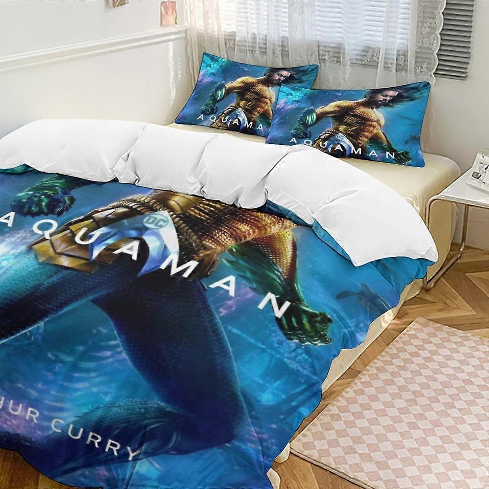 c602 Aquaman Conjuntos de Edredom de Cama, Conjunto de Cama de 3 Peças Conjunto de Cama Macio e Quente com 1 Capa de Edredom e 2 Fronhas para Quarto Todas as Estações hno602