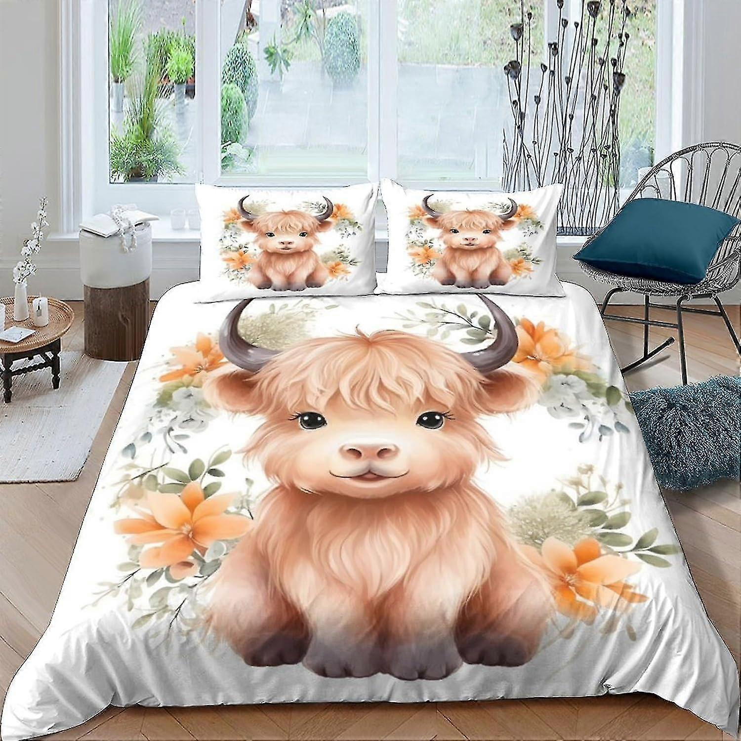 EKENOZ Highland Cow Duvet Cover Multi Color Set 3 Piece Set Luxury Soft Duvet Cover Cama de Colcha Set com fronhas Duplo