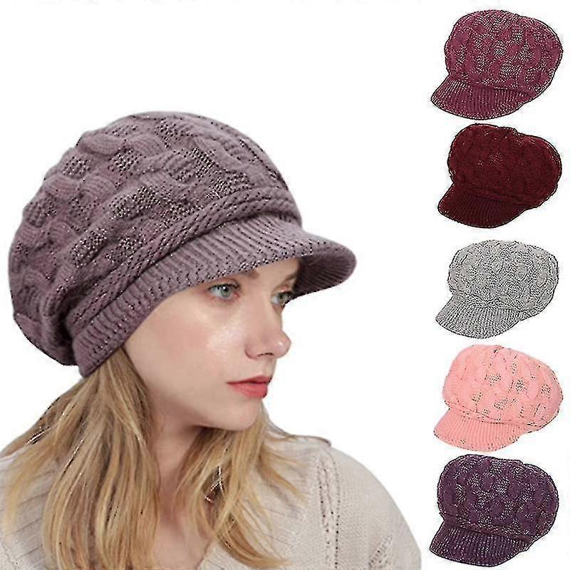 Women Knitted Hat Knit Visor Beanie Hats Beret Cap Warm Ski Caps For Winter