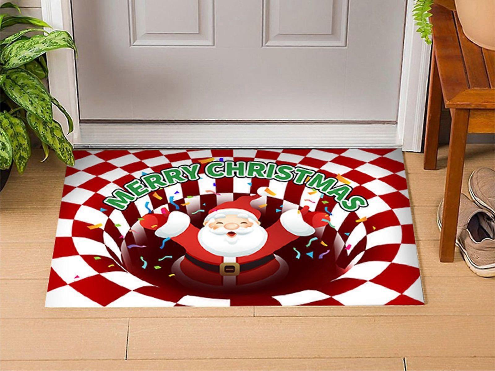 40x60cm Christmas 3D Vortex Optical Illusion Doormat Visual Door Mat Red Plaid