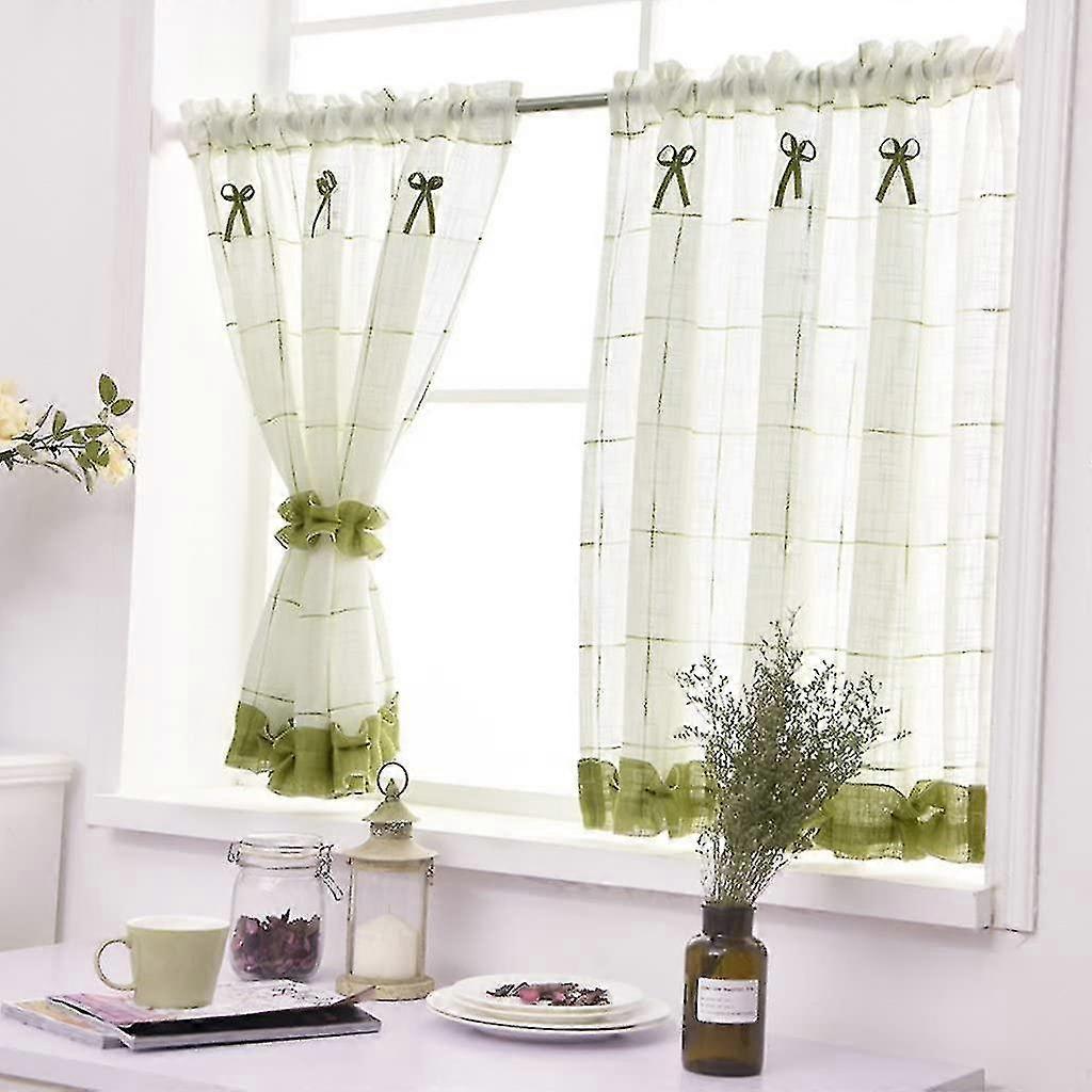 Linen Curtain Wall With Tiebacks, Cotton Blend, Green, Bxh 140x80cm1 Pc
