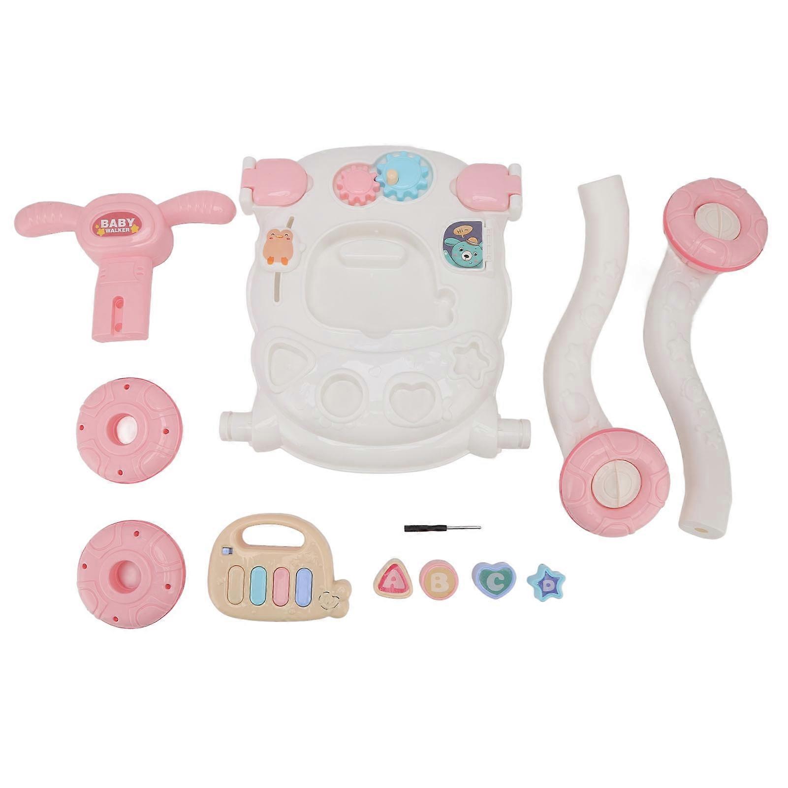 Baby Push Walker Ergonomic Design Nonslip Adjustable Handle Triangular Structure Safe Durable Plastic Baby Walking Toy Pink