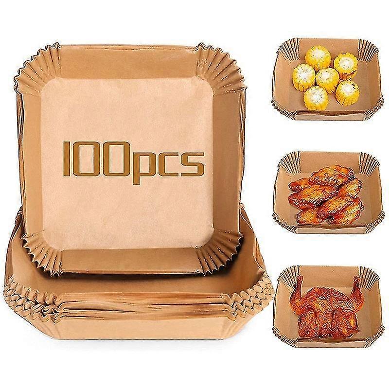 100pcs Φριτέζα αέρα μίας χρήσης περγαμηνή χαρτί Liner Oil-proof χαρτί Δίσκος αντικολλητικό ψήσιμο Mat Air Fryer Αξεσουάρ Πλατεία