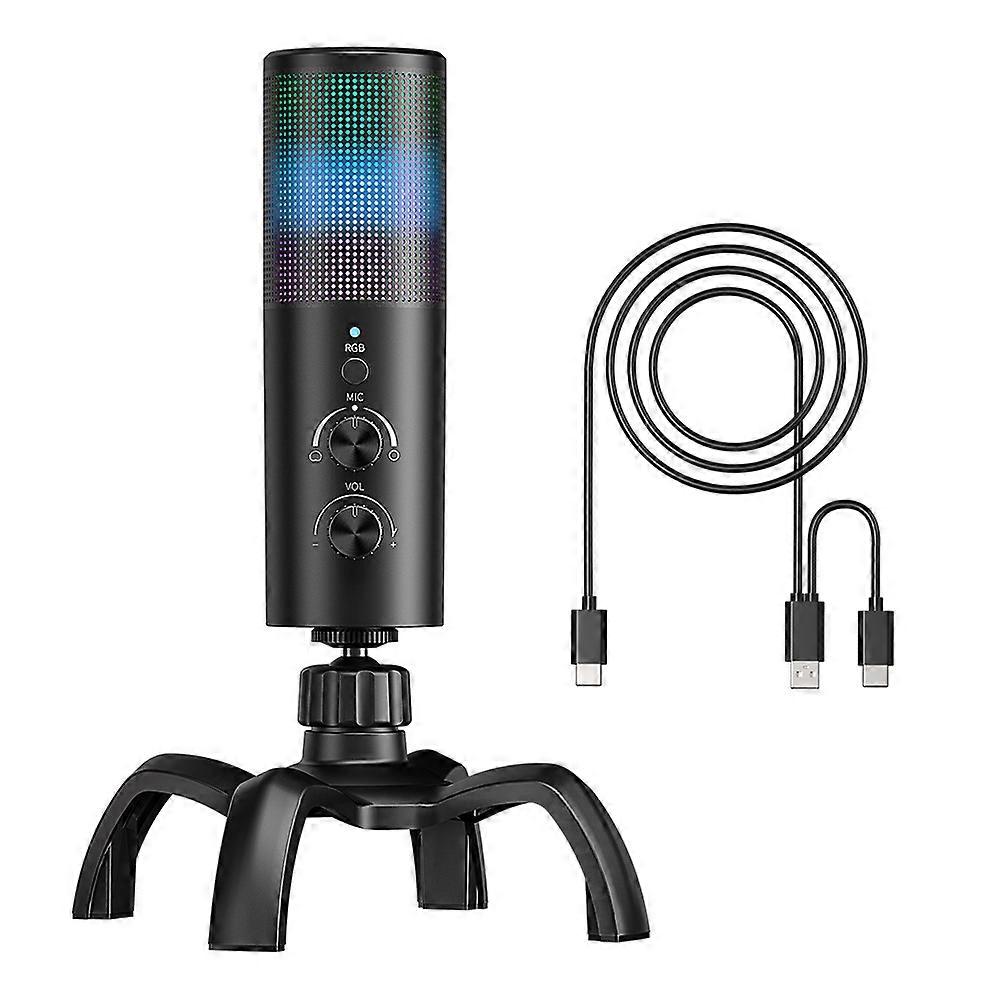 USB Gaming Microphone, Computer Condenser Microphone with Gain, RGB Lights for Recording, Podcasting, Streaming, YouTube, Twitch, Skype