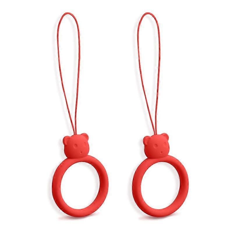2Pcs Universal Cartoon Bear Shape Silicone Phone U Disk Finger Ring Lanyard