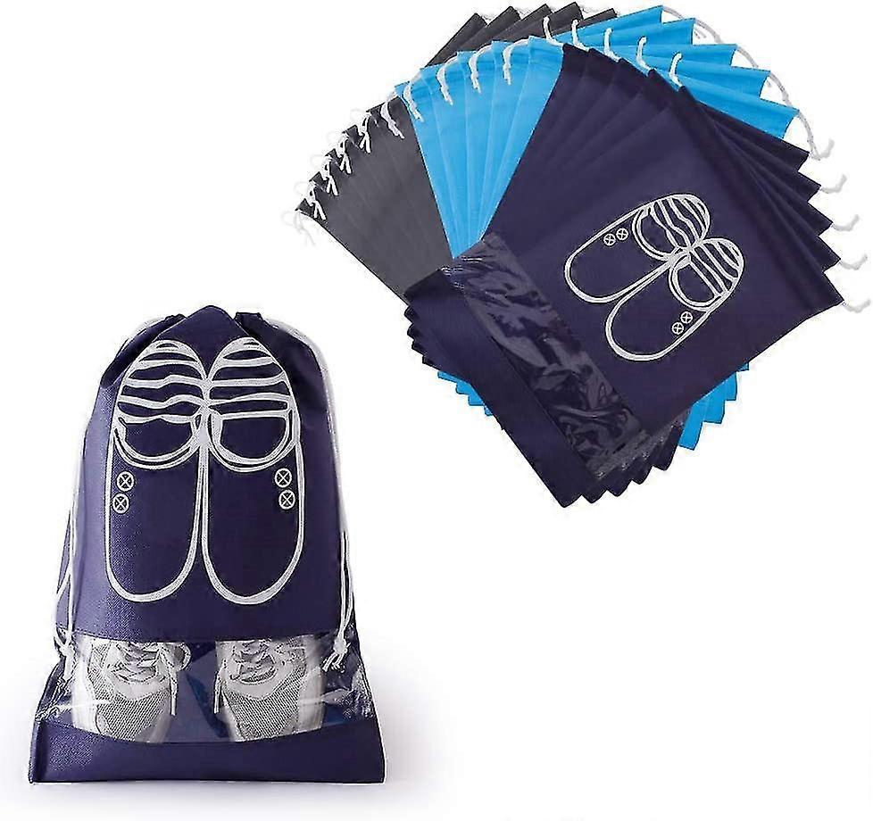15 Pieces Shoe Bag, Breathable Non-woven Shoe Covers With Drawstring Clear Window Dustproof Compatible For Travel Home