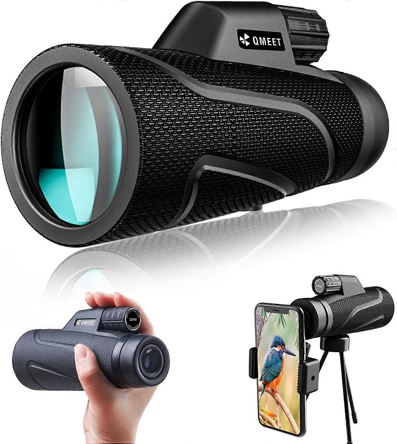 Monocular Telescope High Power 12x42, BAK4 Prism Monocular with Smartphone Holder & Tripod, Waterproof Fog HD Monocular Scope for Bird Watching Huntin