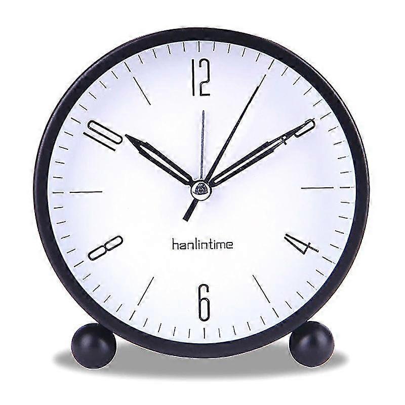 Silent Alarm Clock Non-Ticking Analog Alarm Clocks Round Metal Light Alarm Clock