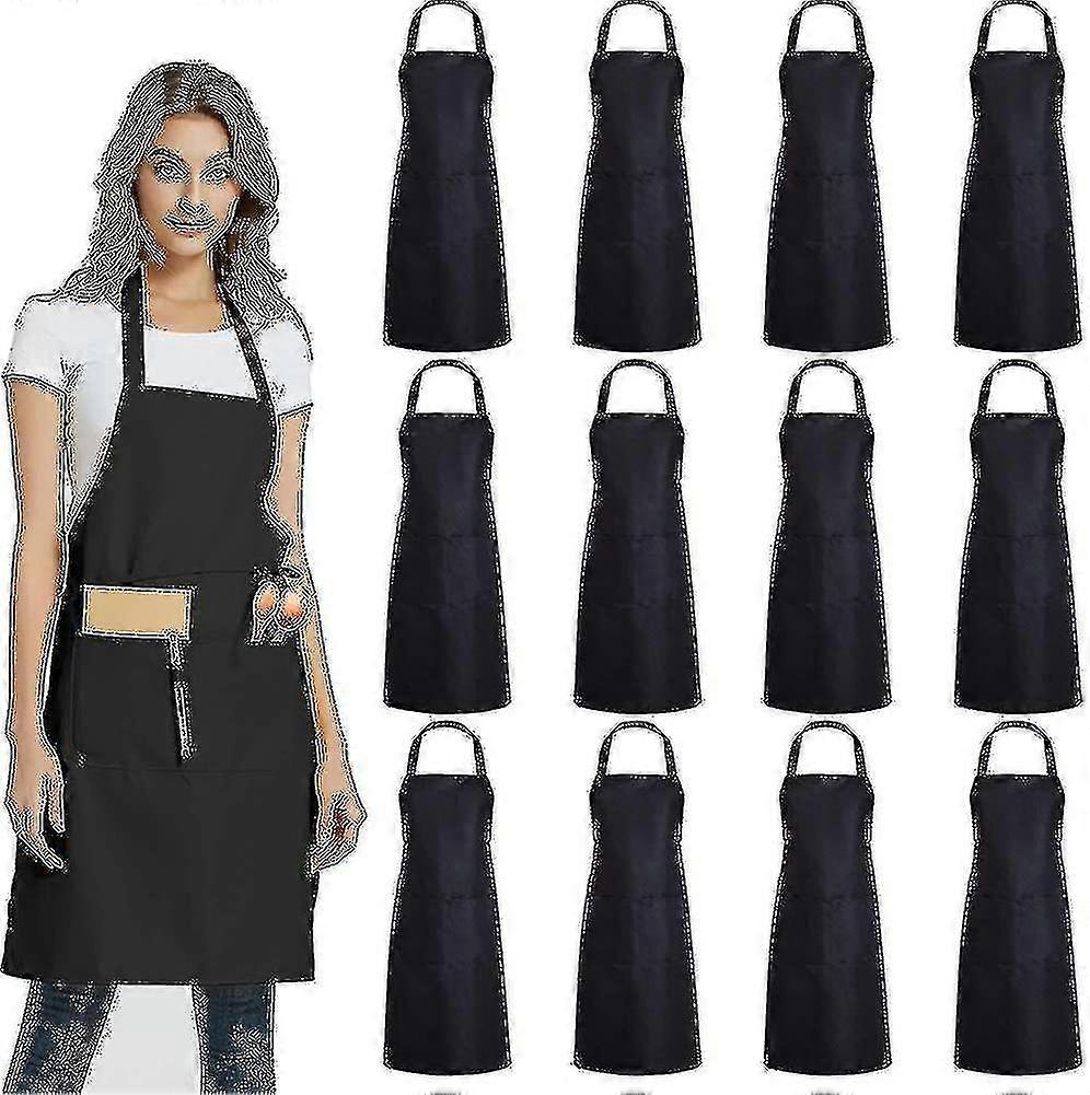2 Cepli 12 Paket Düz Önlük Önlük - Siyah Unisex Ticari Önlük Toplu