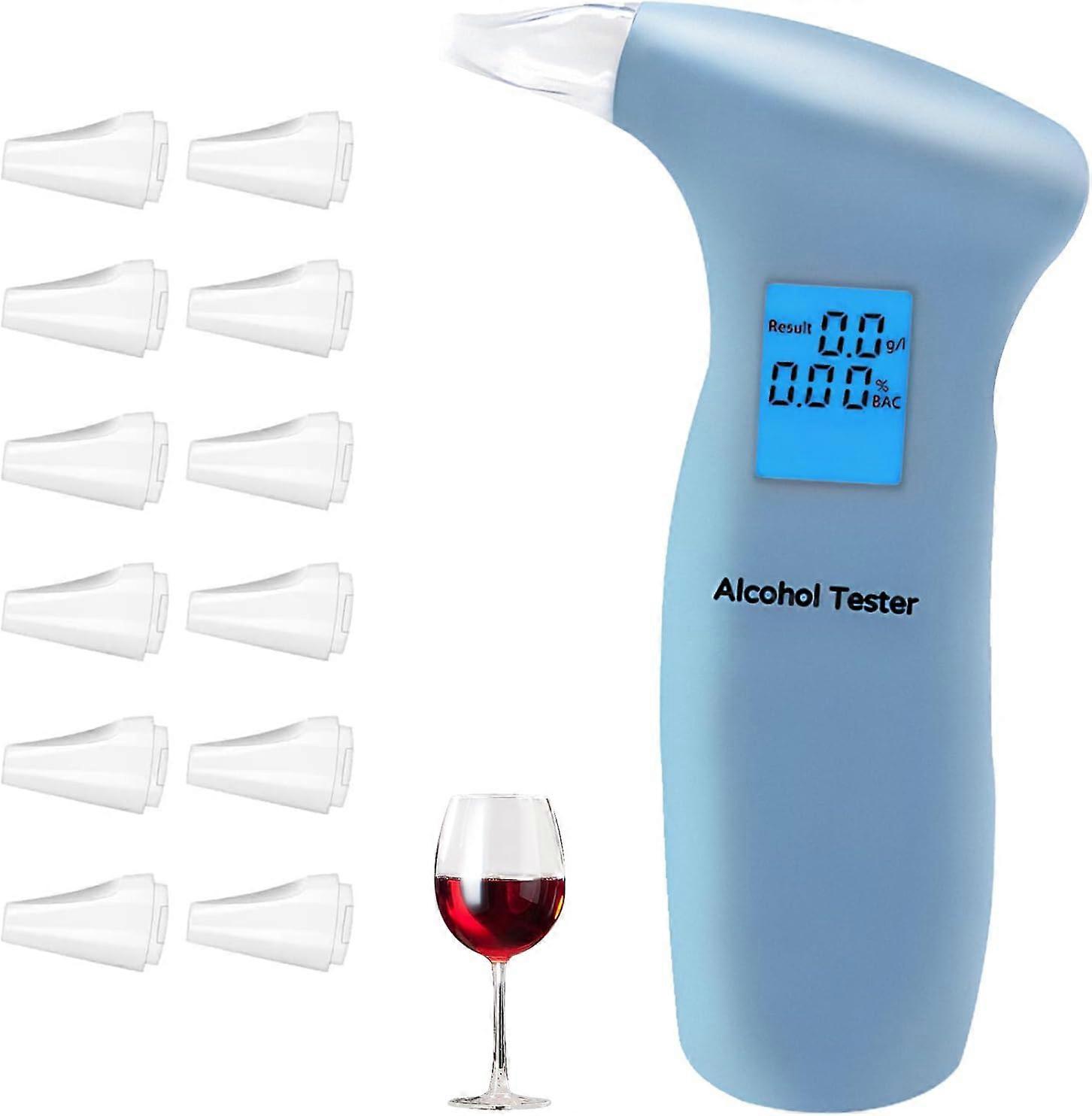 Portable Alcohol Breath Tester Alcohol Breathalyzer Tester with 12 Mouthpieces, LCD Display Digital Fast, High Accuracy Alcohol Detector, Professional