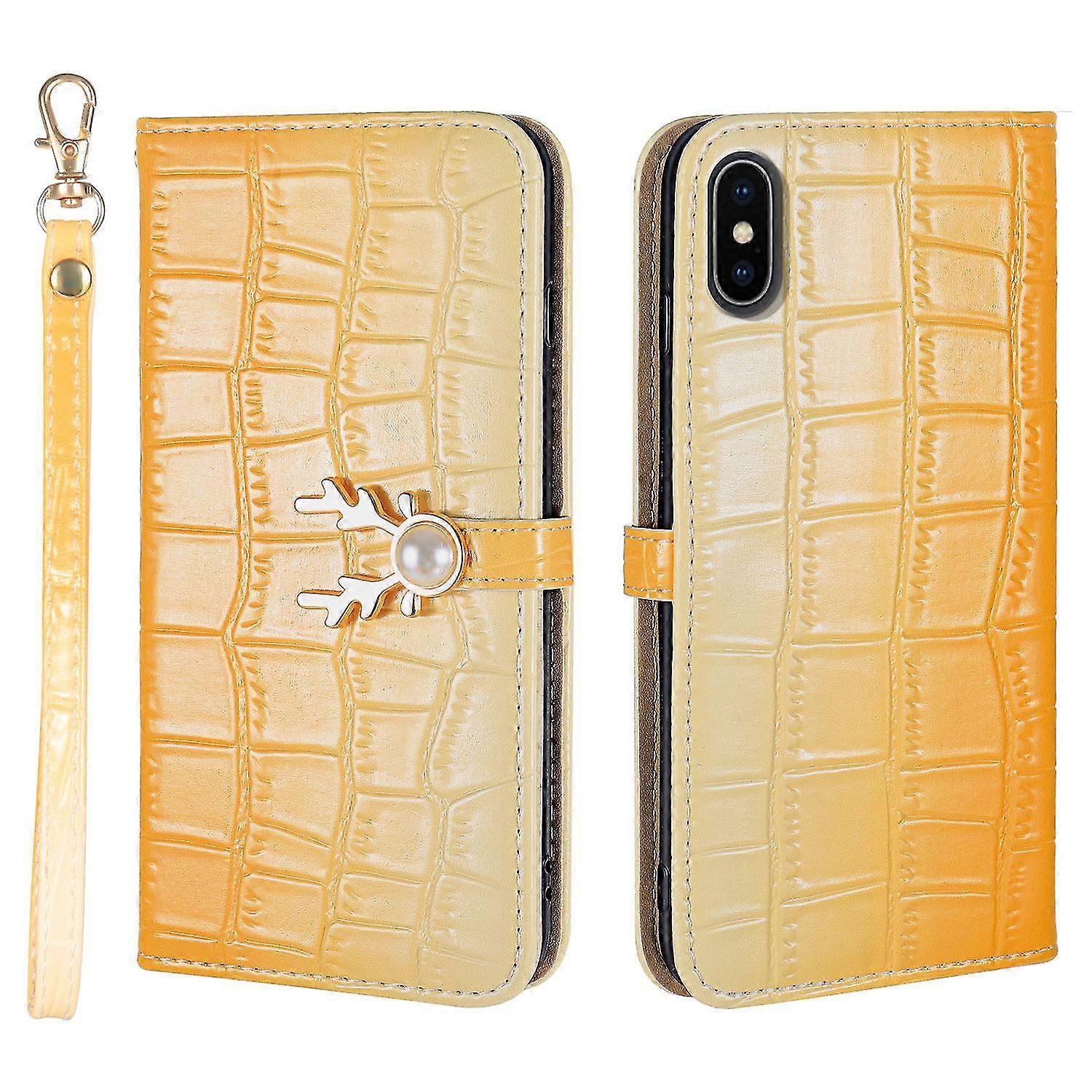 New Elk Pattern Phone Case For Iphone X Xs With Card Holder, Lanyard, Pu Leather Material, Wallet Function, Corner Fall Protection