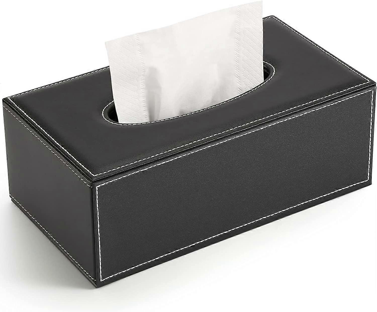 Rectangular Leather Tissue Box (Black 1)