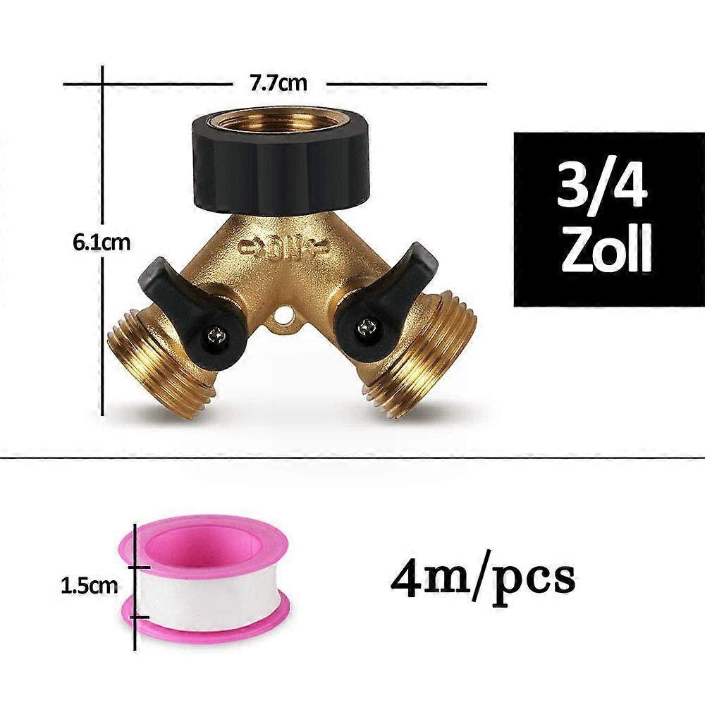 2 Way Y Distributor Splitter for 3/4" Supply Hose, Double Tap Connector Hose Connector, Y Connector for Water Inlet Hose with Shut-off Valve for Garde