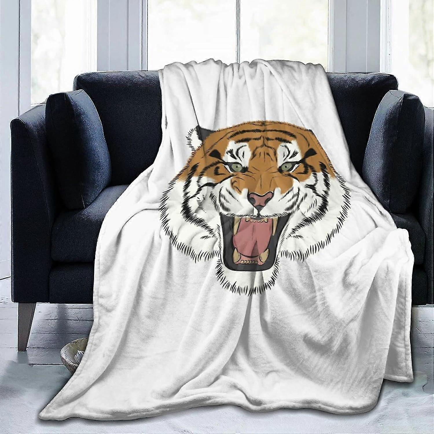 Flannel Throw Blanket Tiger Pattern Throw Blanket Super Soft Lightweight Blankets Washable for Bed Sofa ABD9646