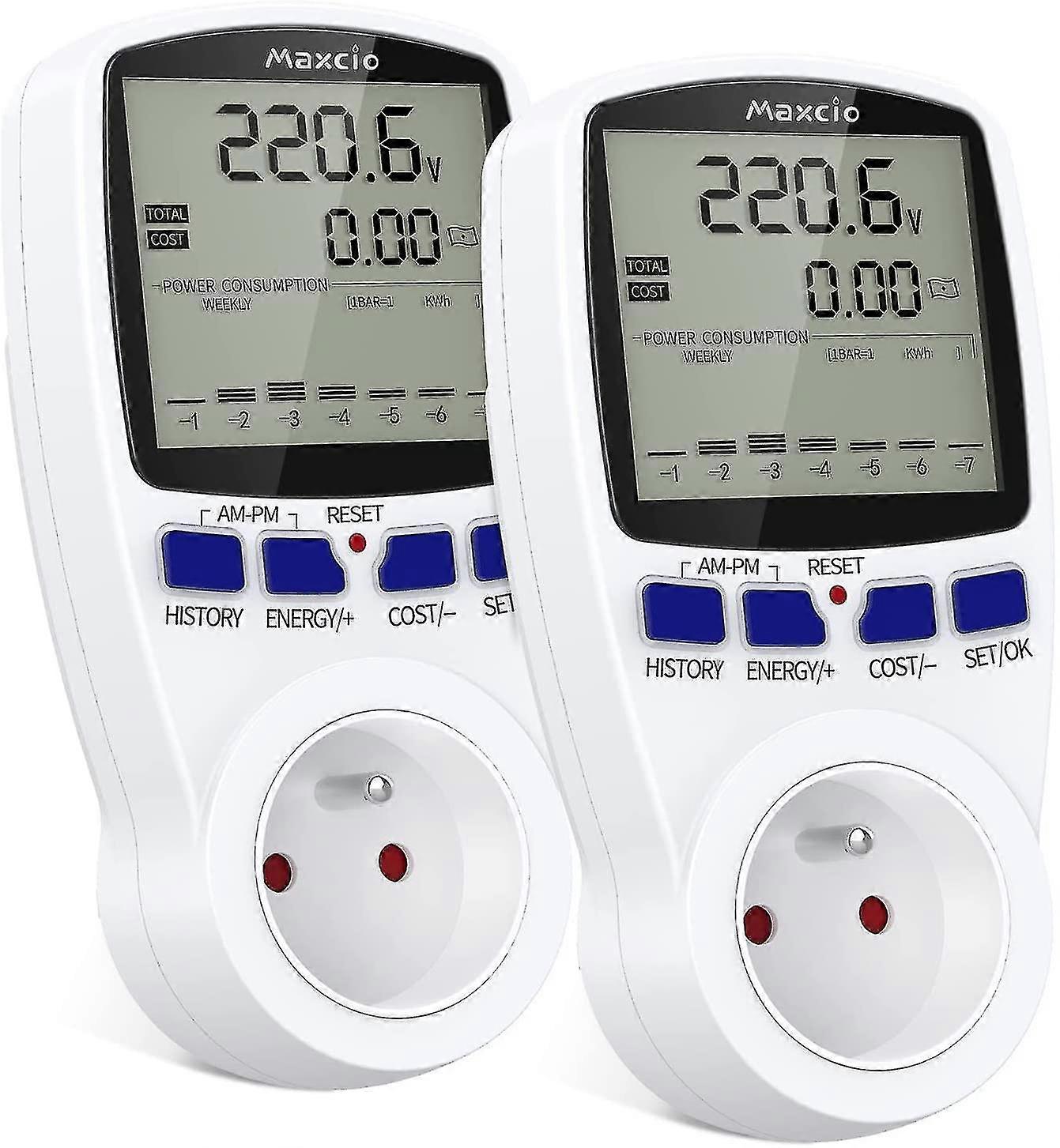 2 תעריף צריכת חשמל מד אנרגיה שקע עם צג LCD הגנה על עומס יתר מד צריכת חשמל וואטמטר 3680w מקסימום