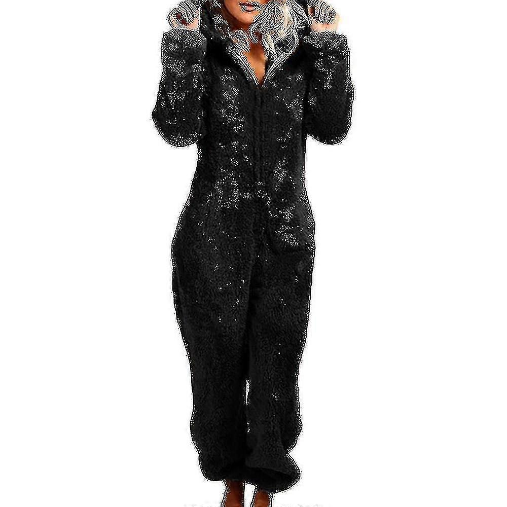 Kvinner Vinter Fluffy Fleece Hette Alt I En Jumpsuit-9