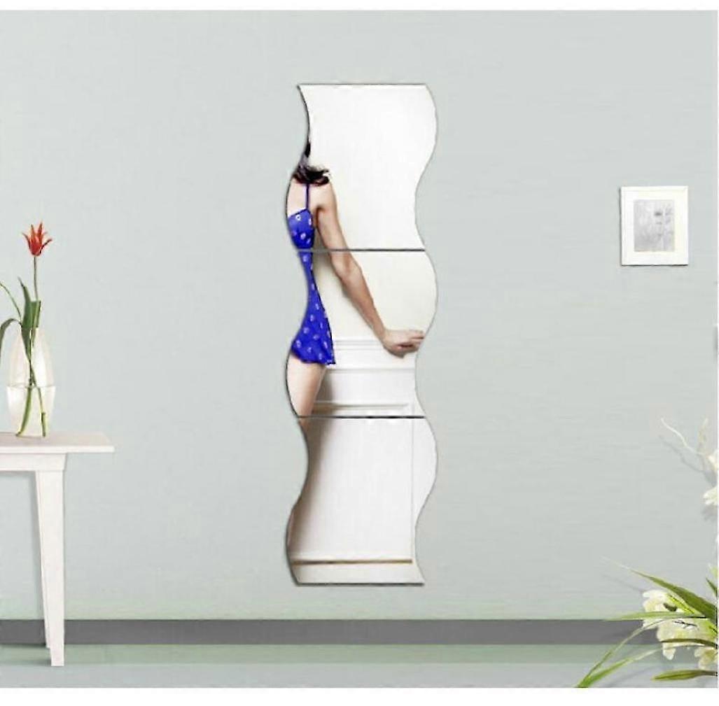 6pcs Mirror Sticker 3D Waves Cosmetic Mirror Decorative Mirror