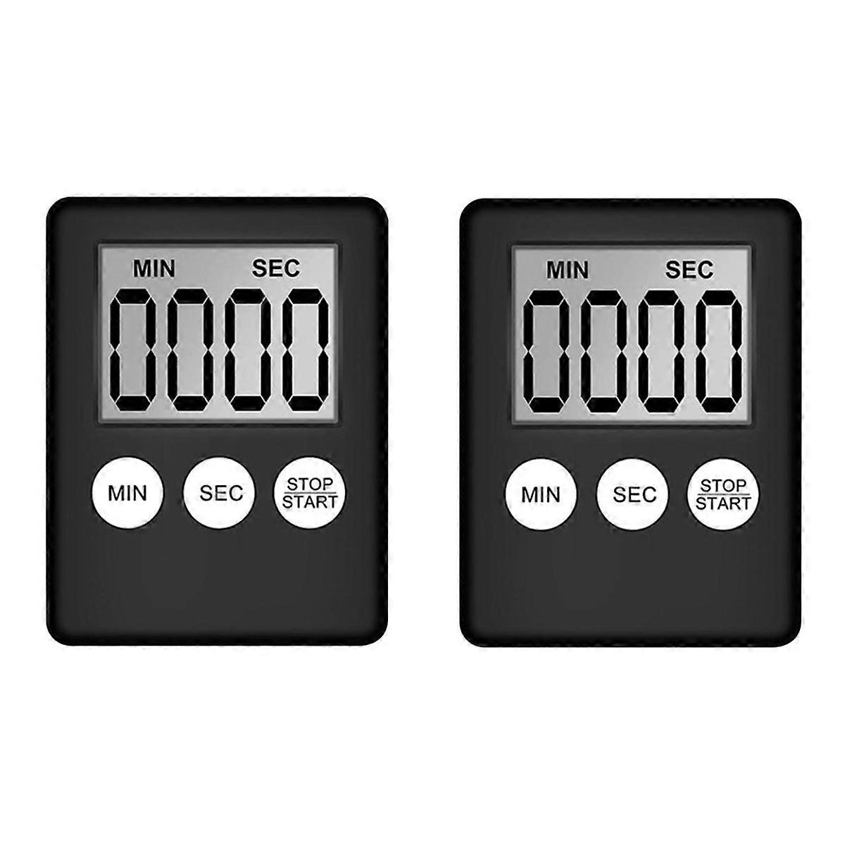 Digital Kitchen Timer, Timer, Egg Timer, Suitable for Work, Sports Timer, Game, Cooking Timer, 2 Pack Black