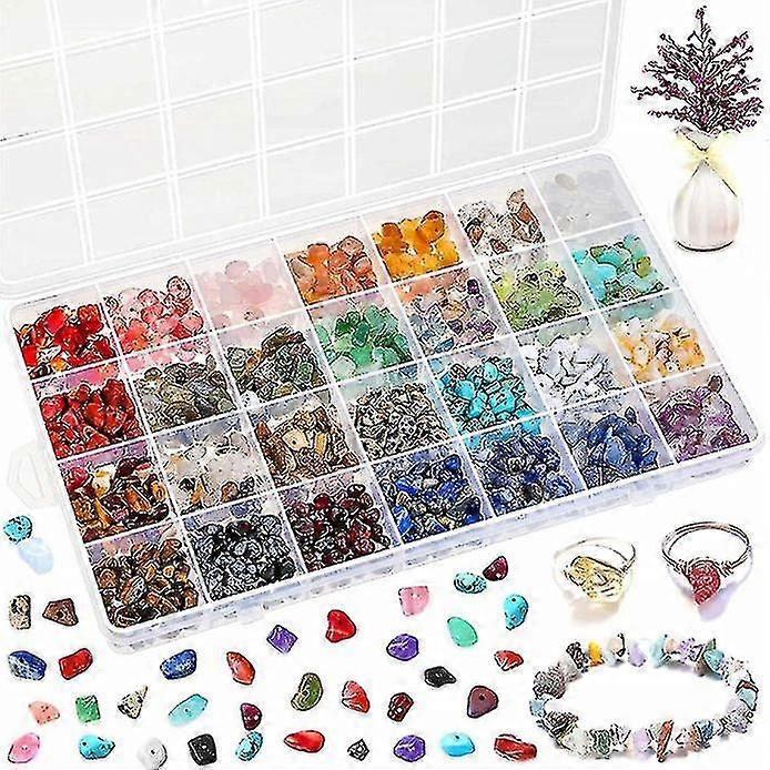 28 Ring Making Kits Natural Gem Beads Irregular Chips Stone Beads Kit