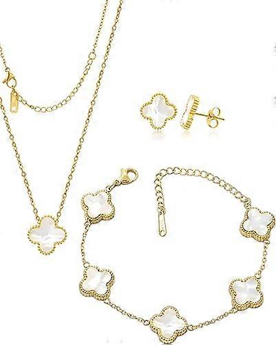 ラッキークローバーセットネックレスイヤリングブレスレット女性のための女の子19kスペシャルギフト金メッキチャームかわいいジュエリーレディース女の子ギフト