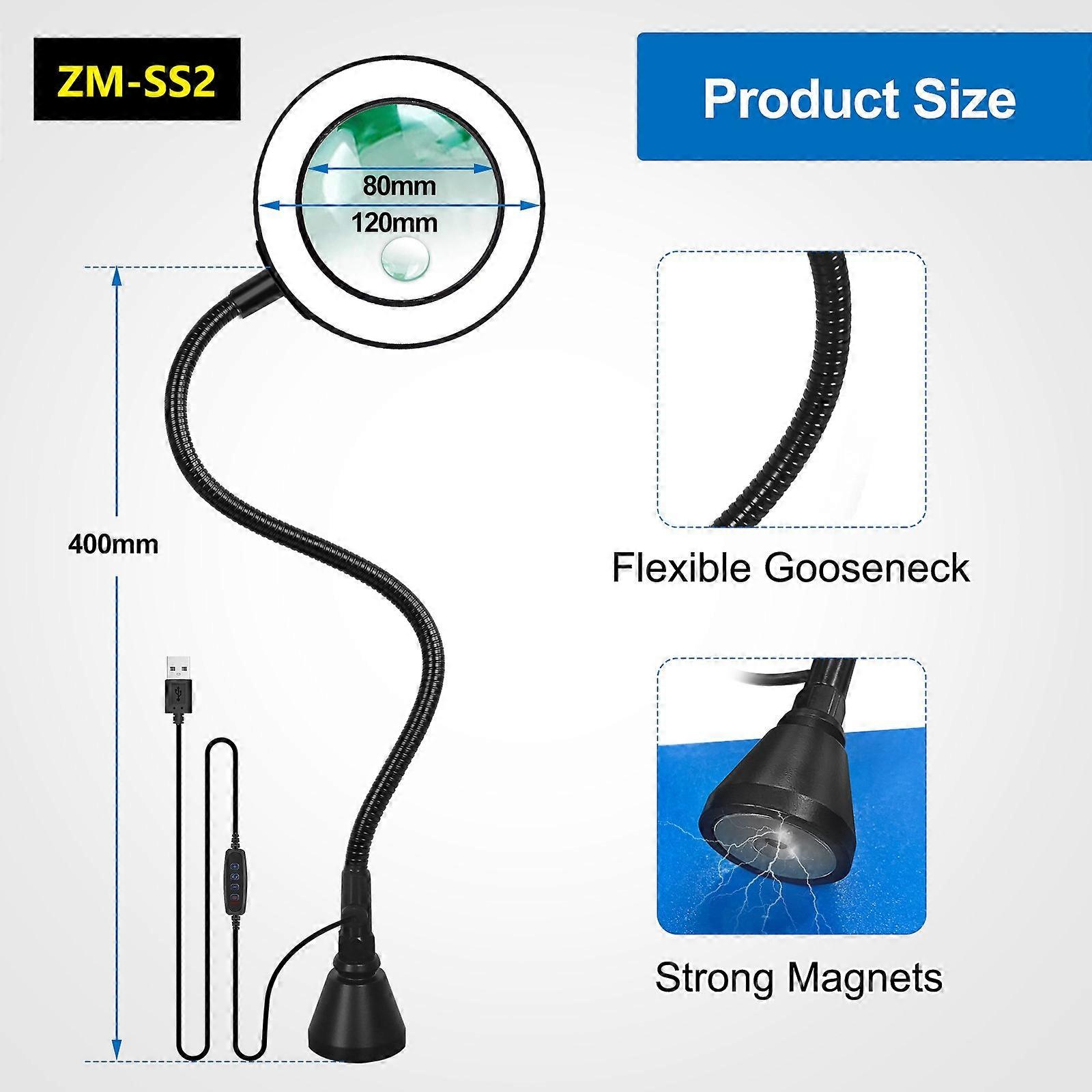 Ewing KU 3X/6X Welding Magnifier USB LED Magnifying Lamp Bath Magnetic Base Gooseneck Stand Welding Lighting Home Tool