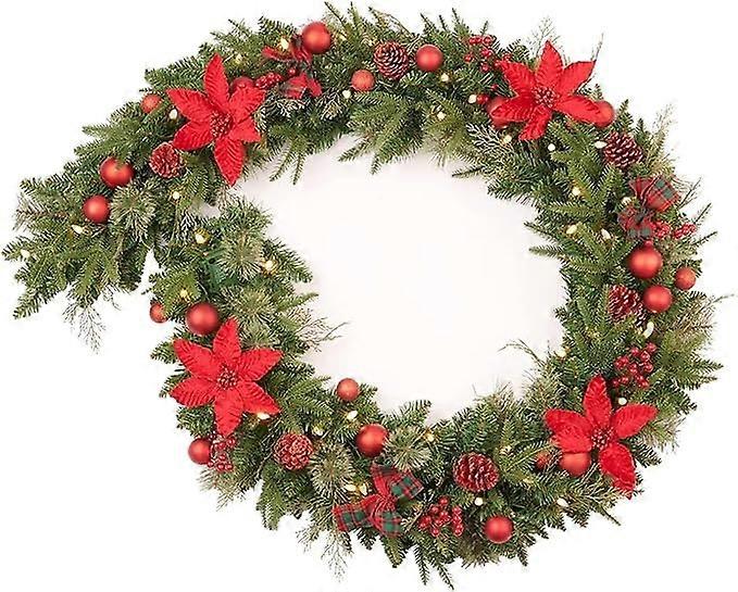 9ft Pre-Lighted Christmas Wreath, Christmas Vine Christmas Artificial Flower Vine, 50 LEDs with Timer, Battery Powered, Suitable for Indoor and Outdoo
