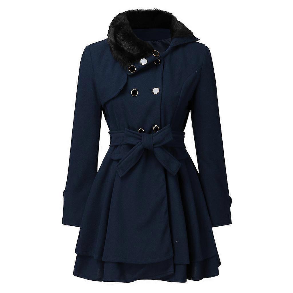 Women's Wool Coat Double Breasted Classic Lapel Slim Winter Outerwear with Belt