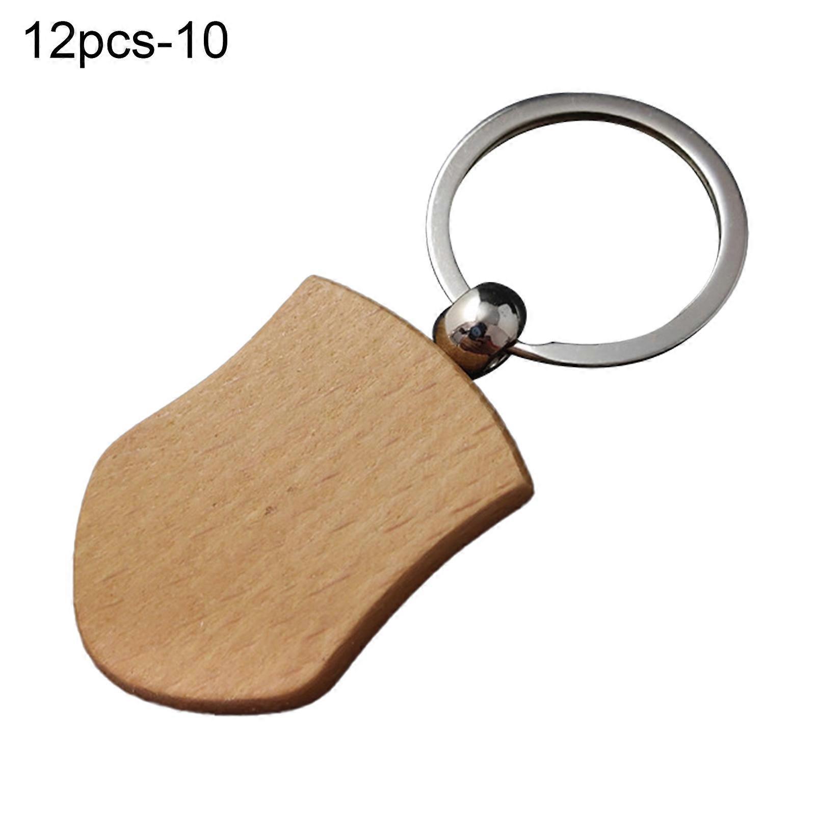 12Pcs / Set Blank Porte-clés Multi-forme largement appliquer suspendu Design vide rond porte-clés en bois pour le bricolage