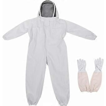 Apicole costume quipement de protection professionnel anti abeille avec longs gants et capuchon en voile pour apiculture apiculteur - blanc (xxl)