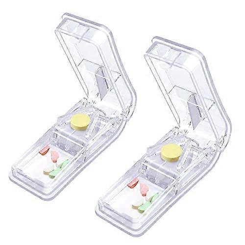2 pcs Pill Cutter, Portable 2-in-1Pill Splitter with Blade and Storage Compartment for Small or Large Pills Cut in Half Quarter for Pills Tablets