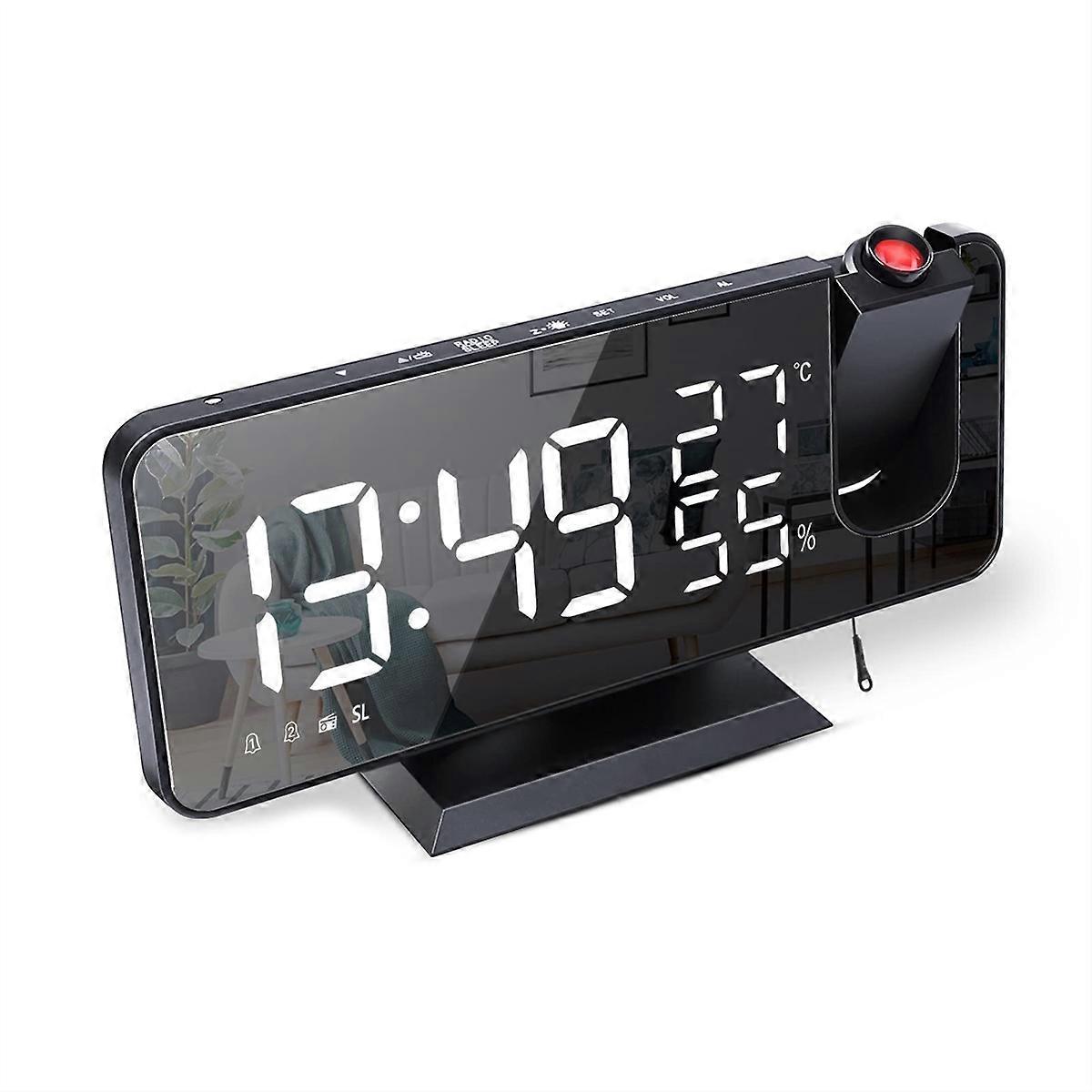 Amazon cross-border radio projection clock large screen display temperature and humidity electronic clock LED digital alarm clock table clock - black 