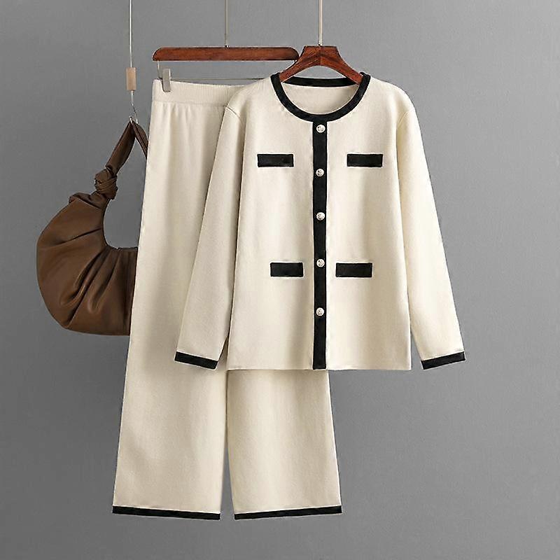 Herbst und Winter Damen Strickpullover Set Weite Hosen Kleine Duftende Mode Casual Set