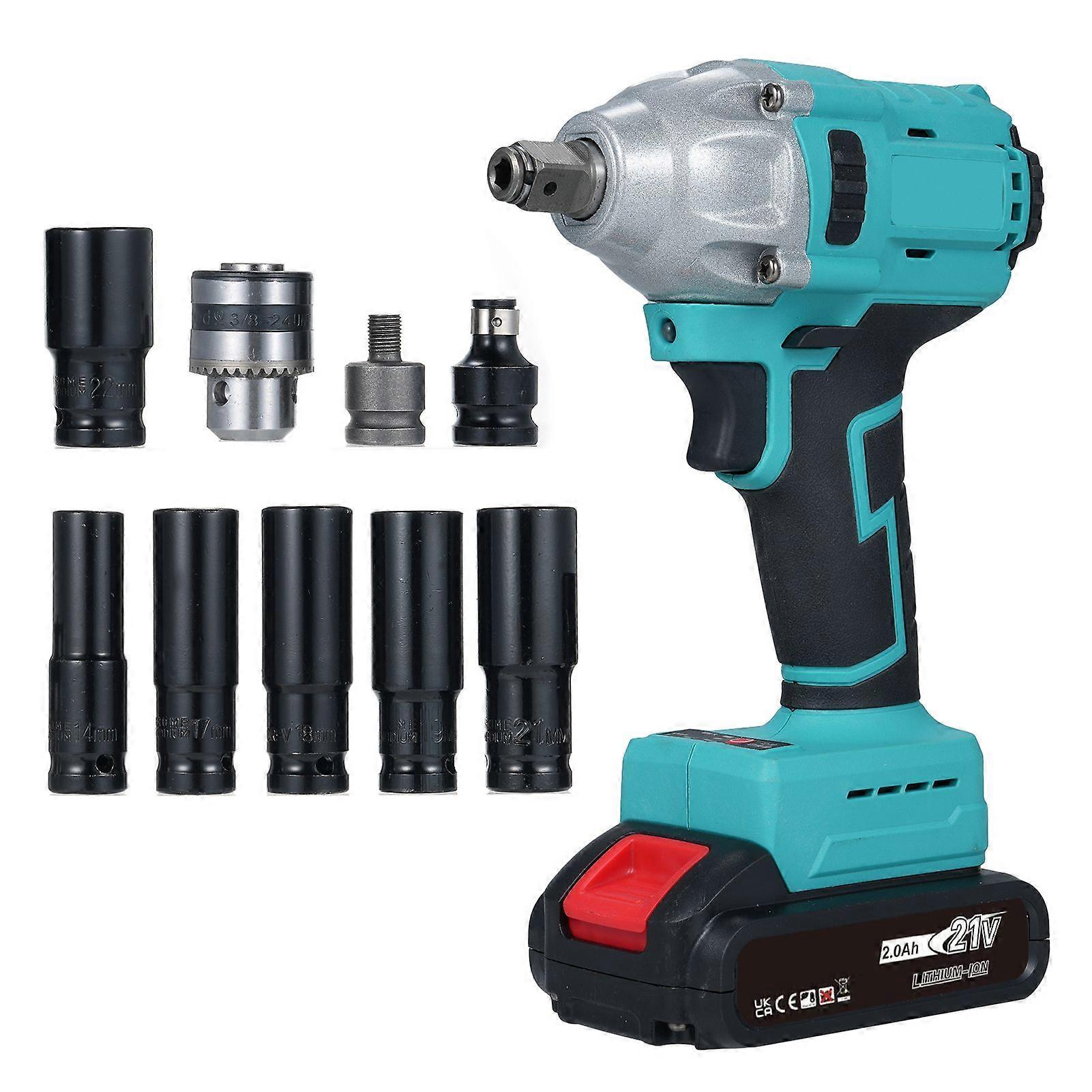 21V Cordless Impact Wrench Kit, 600Nm Electric Spanner with 2 PCS 1500mAh Batteries Bits Sockets Power Impact Wrench for Car and Home Use, UK Plug MK7