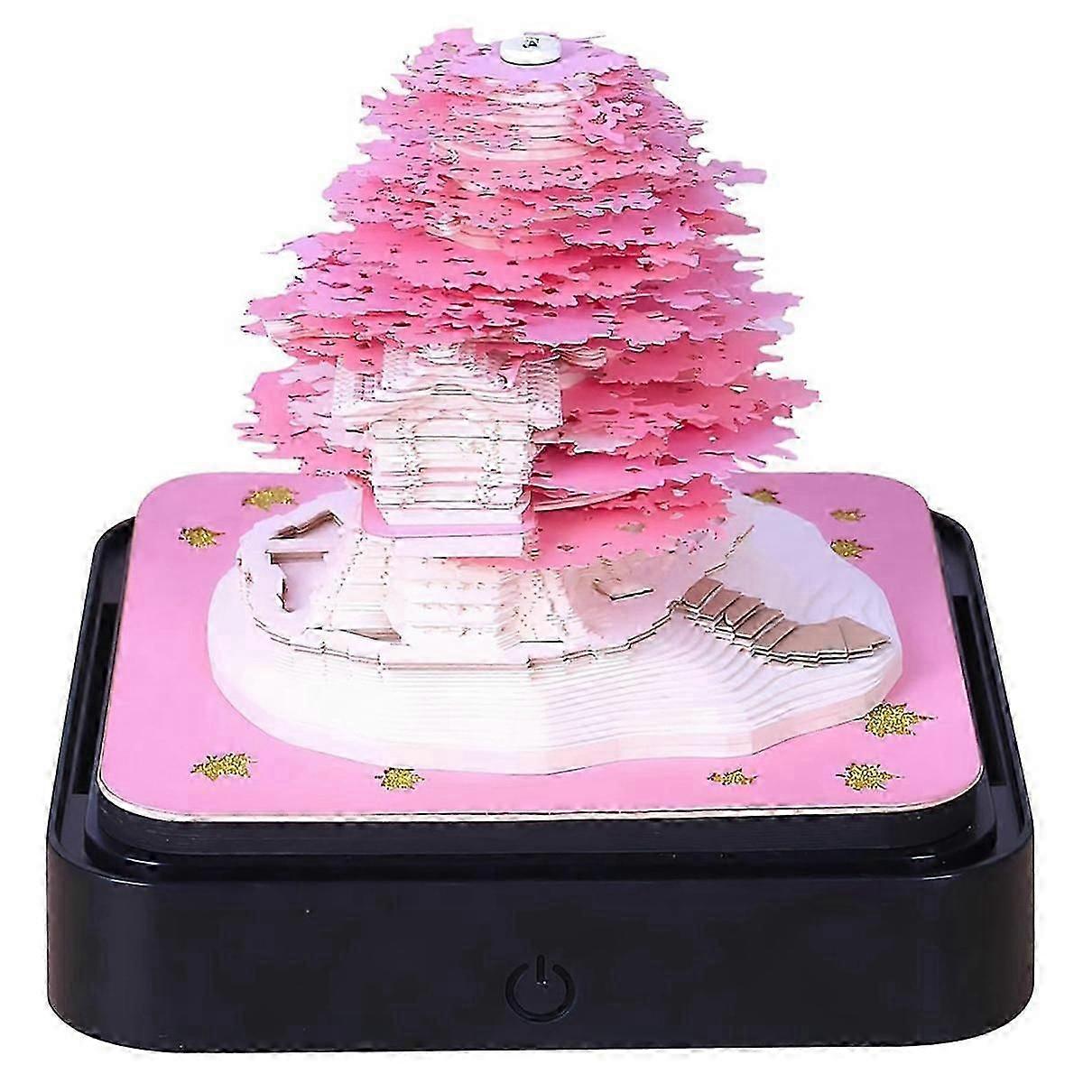 3D Art Calendar Memo Pad 2024, Timepiece Calendar Sakura Tree Rip Paper Carving Sticky DIY Note Pin