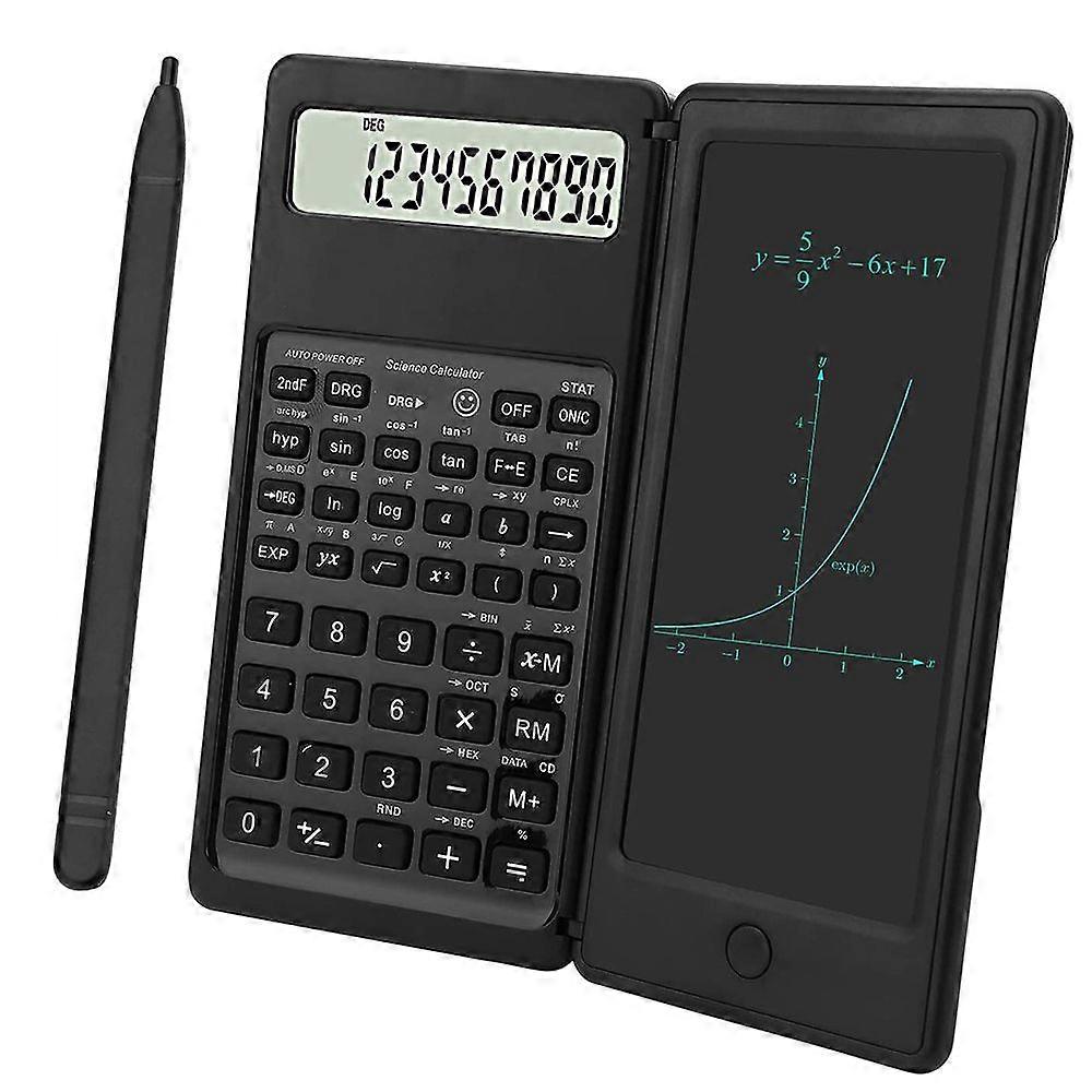 Scientific Calculator 10-Digit LCD Display Engineering Calculator with Writing Tablet for High School and College Black