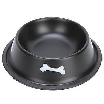 Gamelle en acier inoxydable pour animaux de compagnie, gamelle robuste et antidérapante avec imprimé mignon (noir)