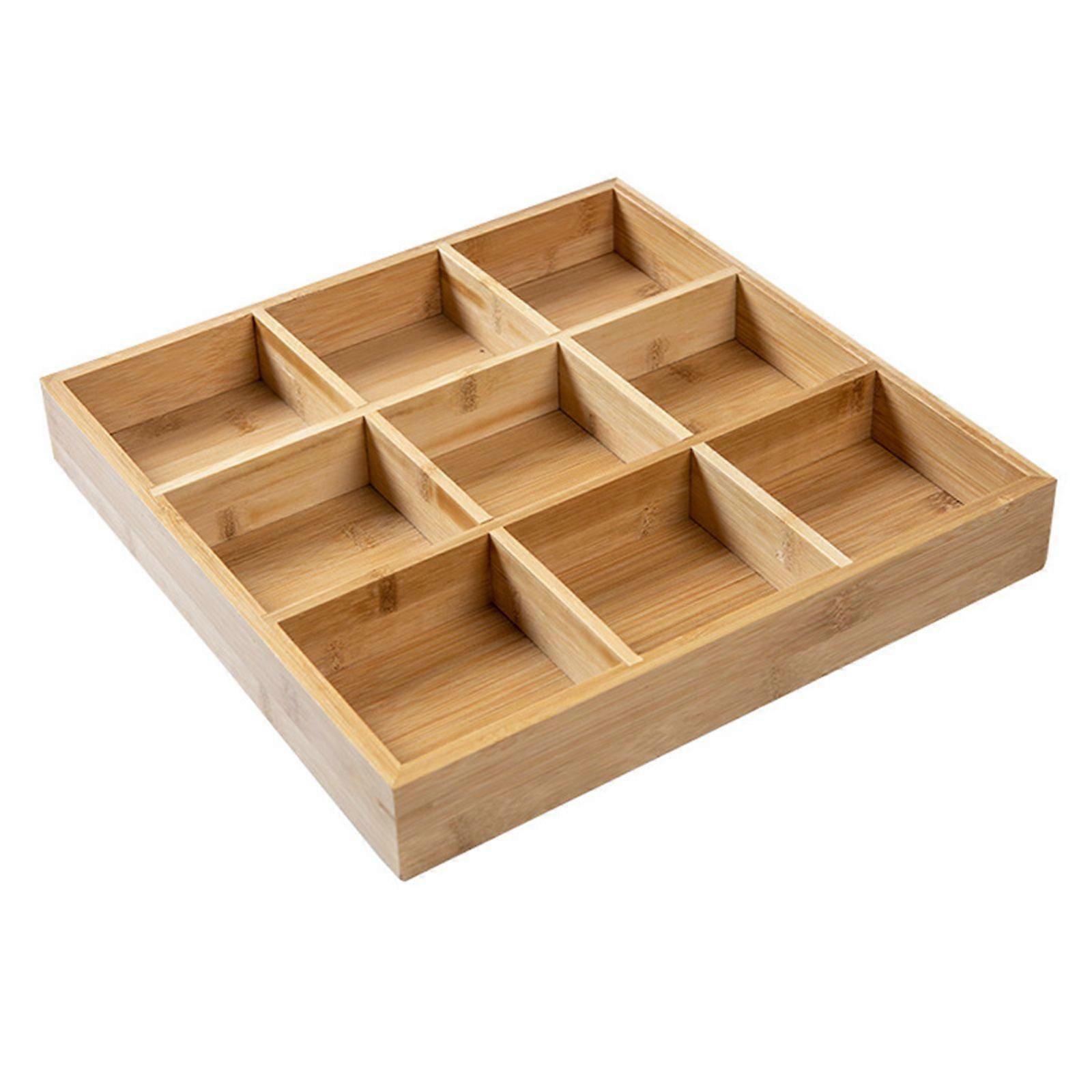 Rustic Wooden Divided Plates Storage Boxes Snack Dried Fruit Container 2/3/4/6/9 Grids Nut Candy Compartments Bamboo Desktop Organizer Tray
