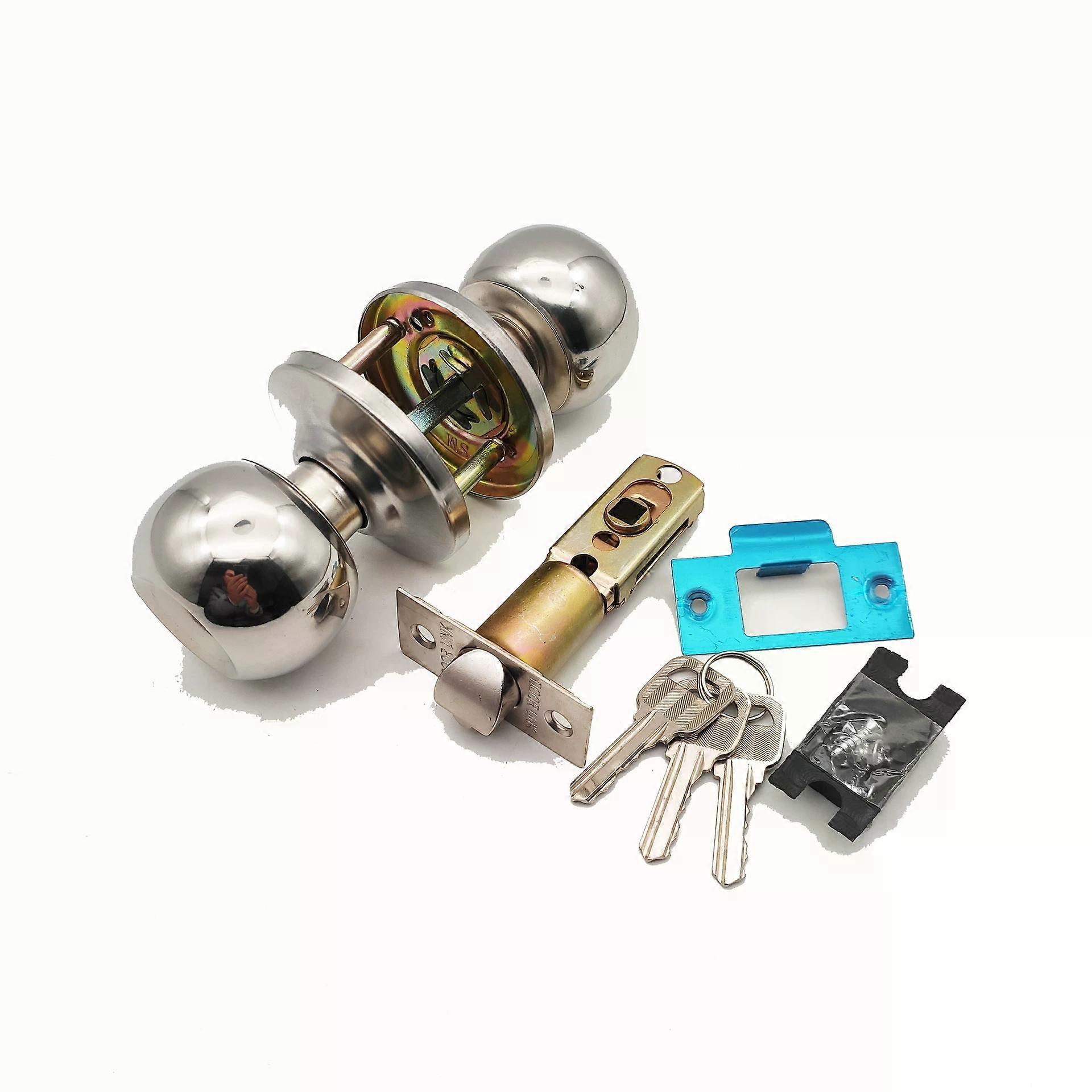 Silver Metal Round Ball Door Knobs Handle Lock Set With Keys And Fixing Parts-
