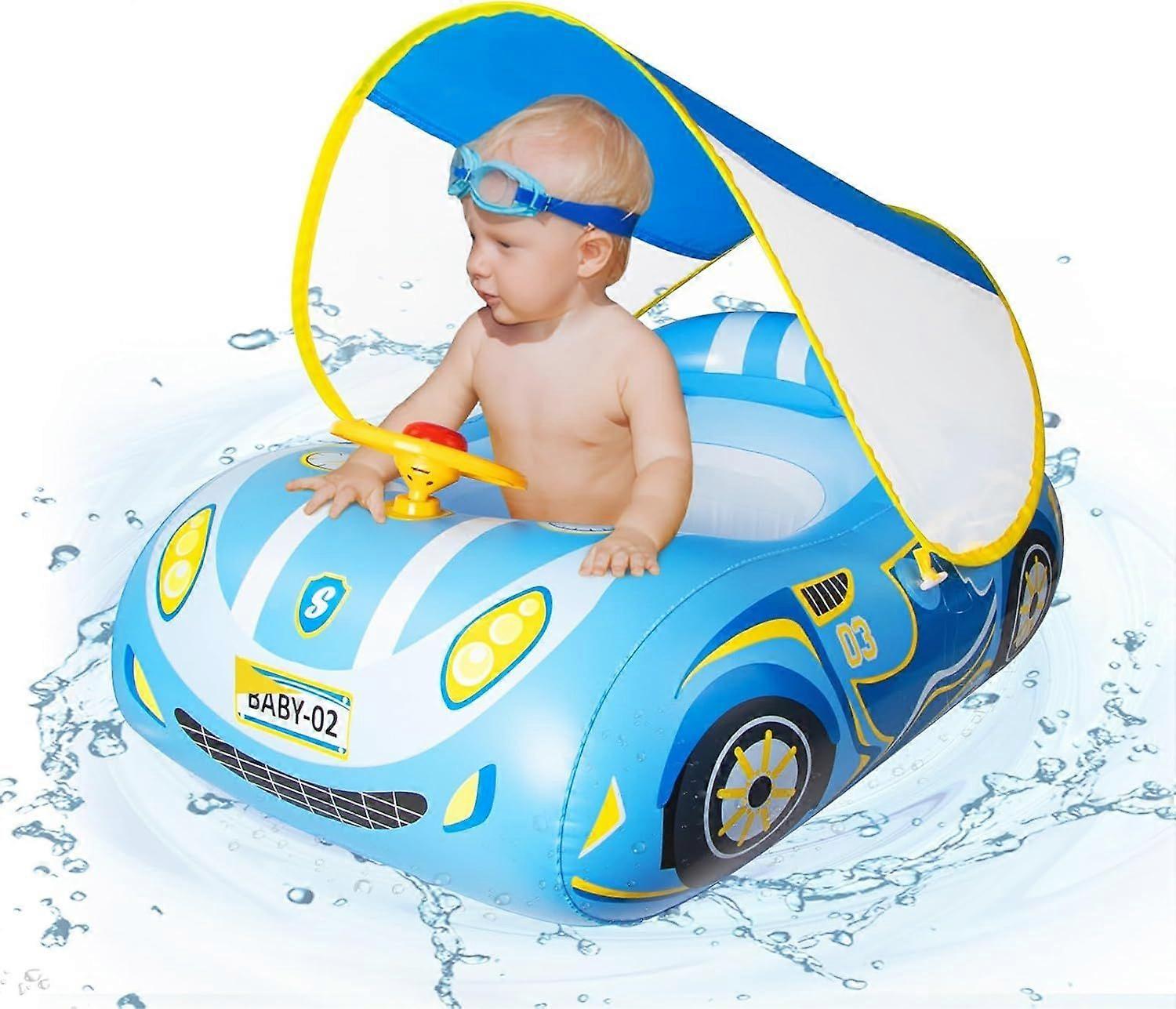 Baby Swim Ring with Sunshade Baby Swim Ring with 1 Year Old Baby Seat Baby Swim Ring with 6 Month Baby Seat Suitable for 1-4 Year Old Babies, Blue