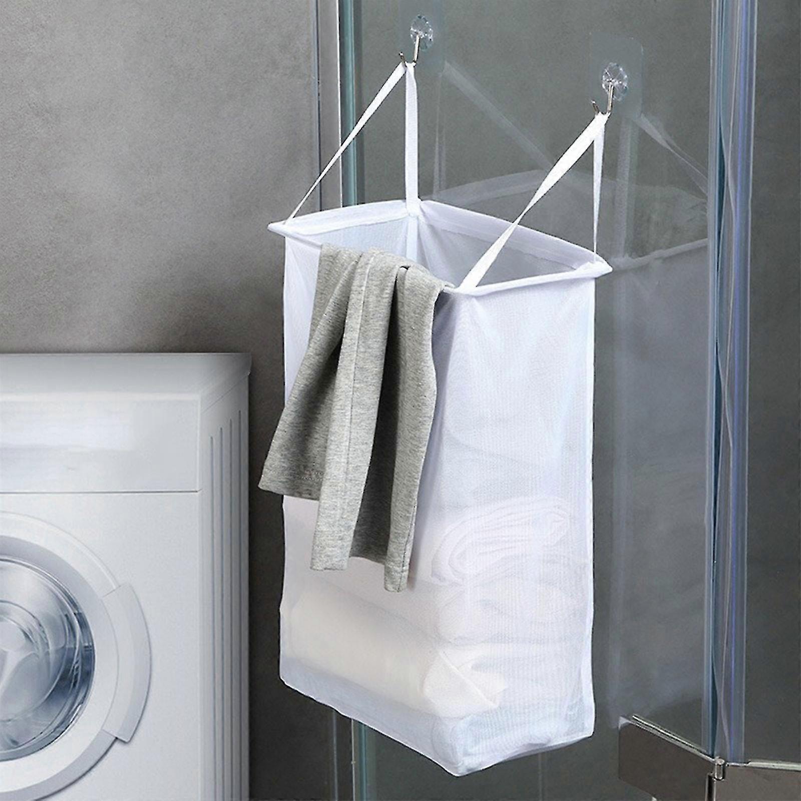 Wall-Mounted Foldable Laundry Basket, Bathroom Clothes Organizer with Storage Bag