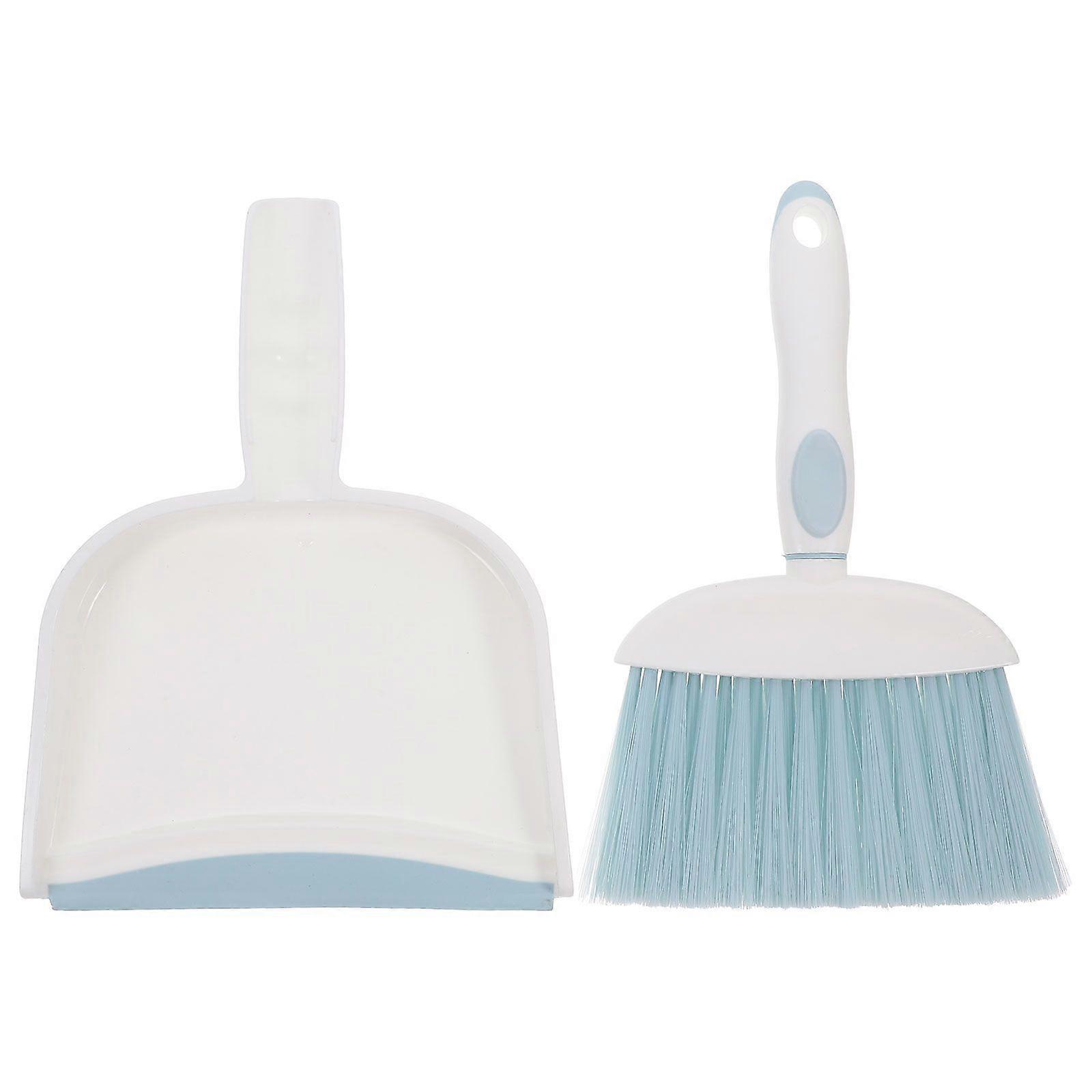 Small Broom With Dustpan Set Dust Pan And Brush Set Table Cleaner Gap Cleaning Brushes Portable Hand Broom For Desk Sofa Keyboard Tent Sweeping Blue