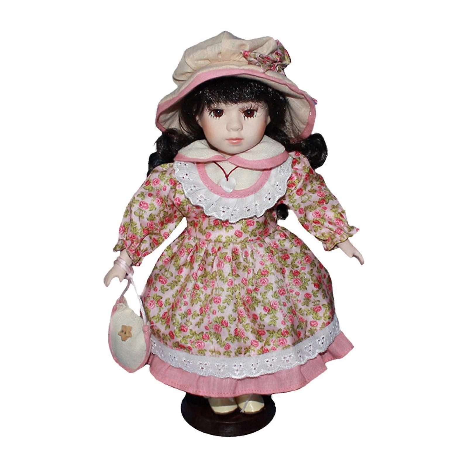 모자가 있는 세라믹 인형 30cm 소박한 아름다운 도자기 스탠딩 인형 미니어처