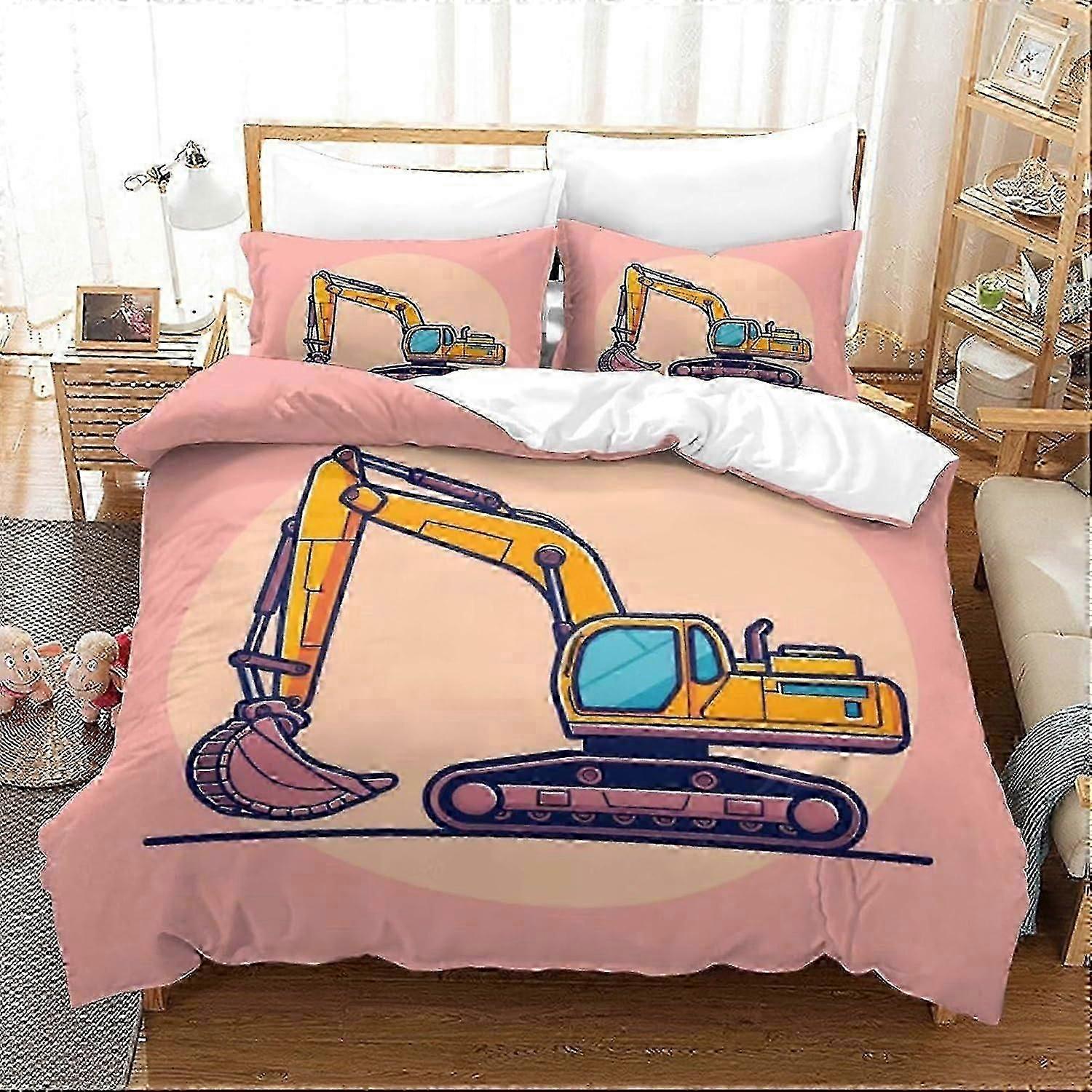 J4335 Lençóis Escavadeira 3D Capa de Edredom, Conjuntos de Cama, Capas de Colcha de Carro com Fronhas Capa de Edredom 3 Peças Conjunto com Fechamento de Zíper Oculto Micr