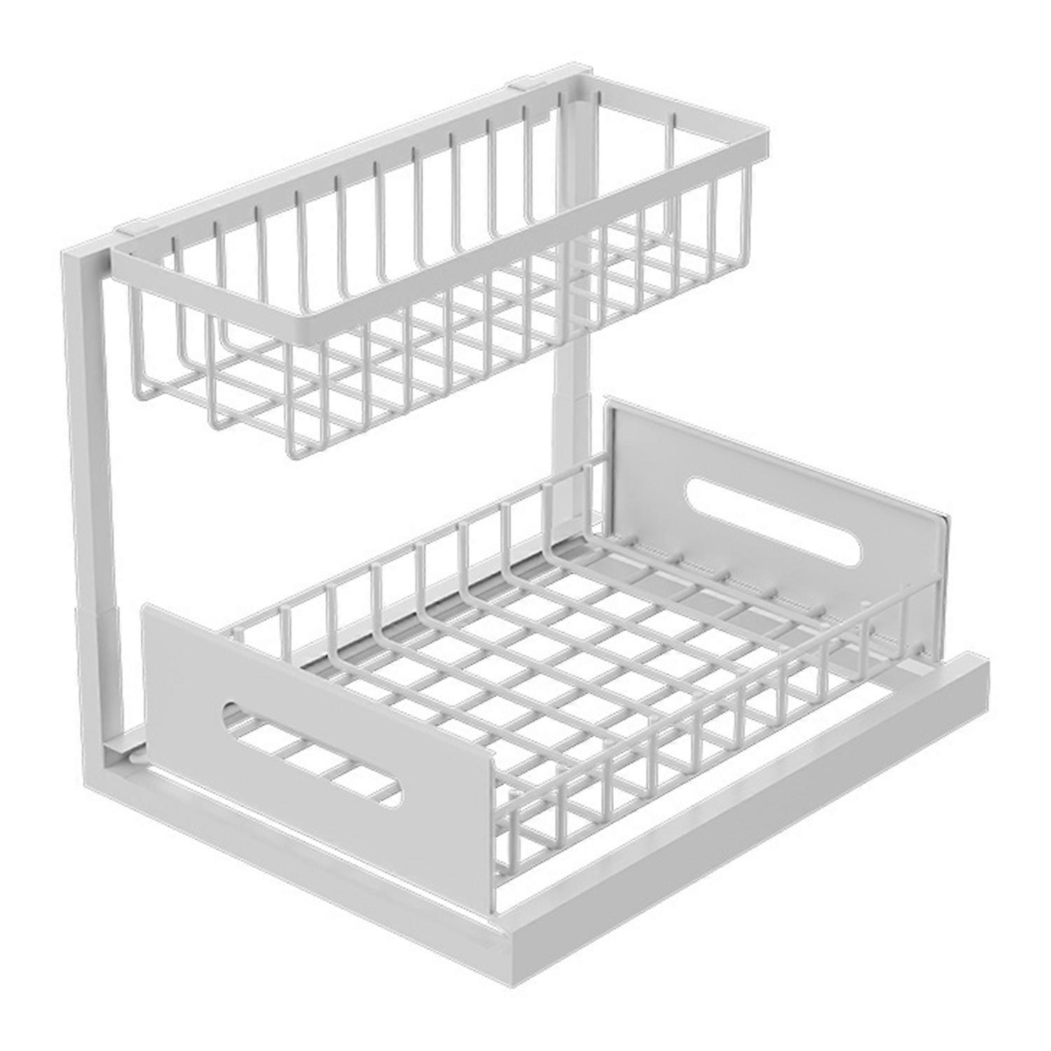 Storage Rack Under-Sink Organizer with Handle Strong Load-bearing Rustproof Easy Installation