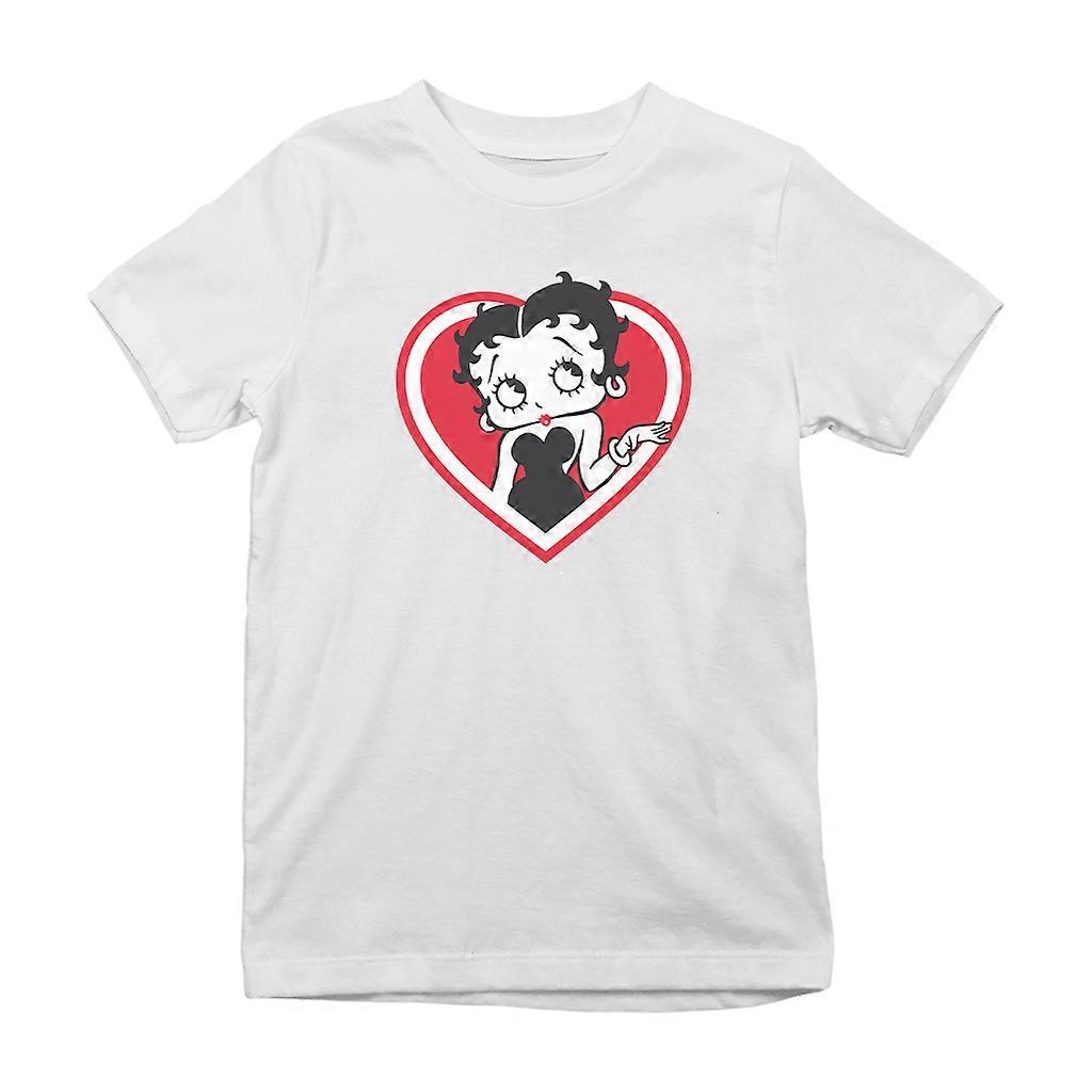 Betty Boop White and Red Heart Cute Thinking Pose Kid's T-Shirt