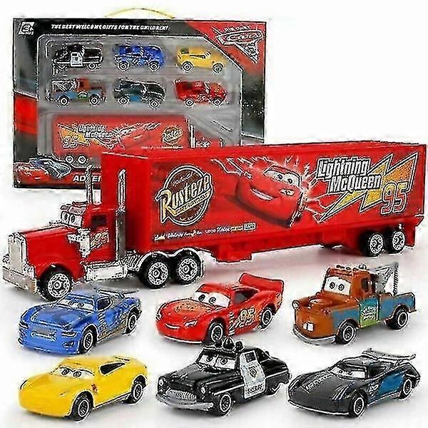 7 pz Auto 2 Saetta Mcqueen Racer Car & Mack Truck Set Regali