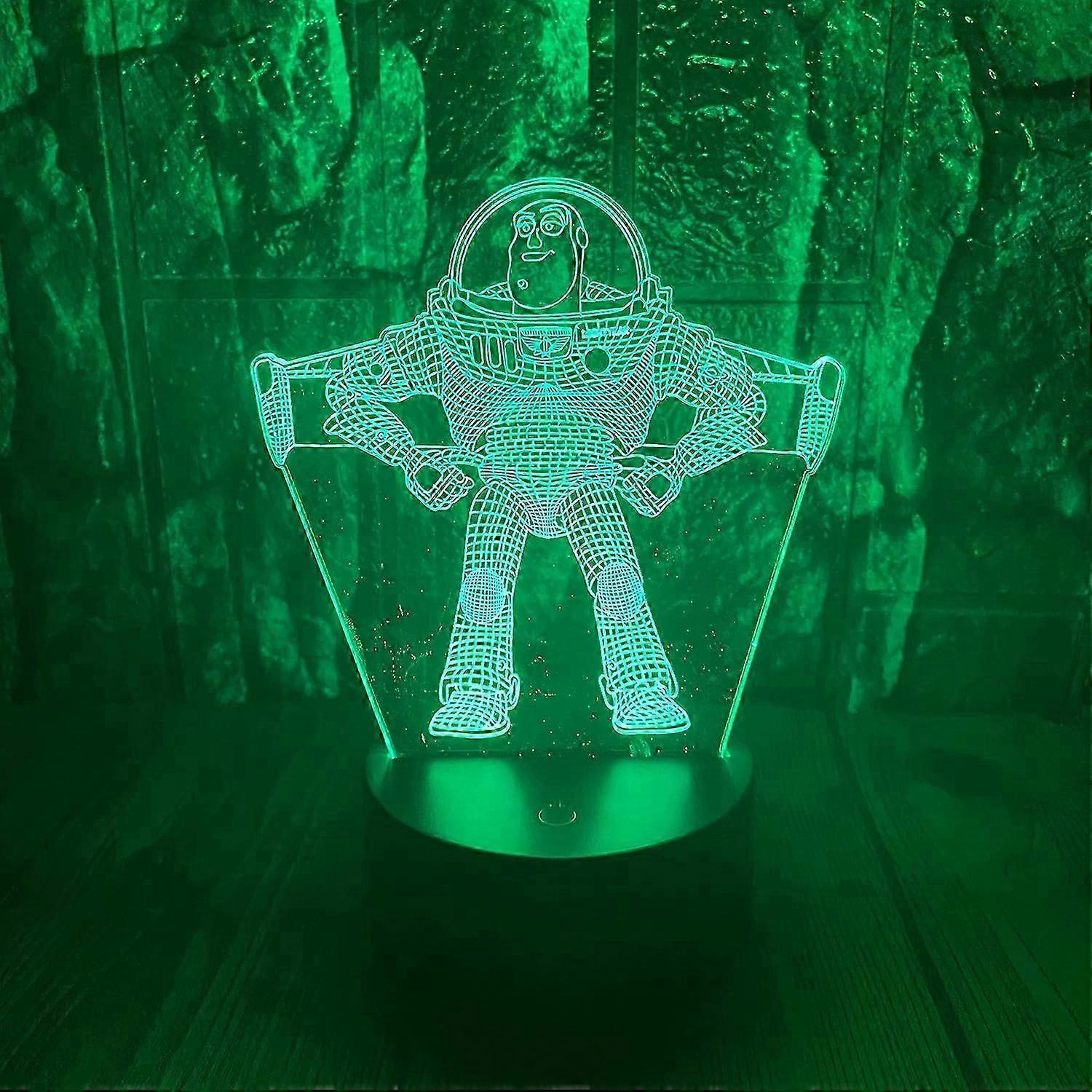 토이 스토리 픽사 궁극의 버즈 라이트 이어 스페이스 맨 3d Led 착시 침실 장식 램프 원격 7 색 우주 비행사 액션 피규어 나이트 리