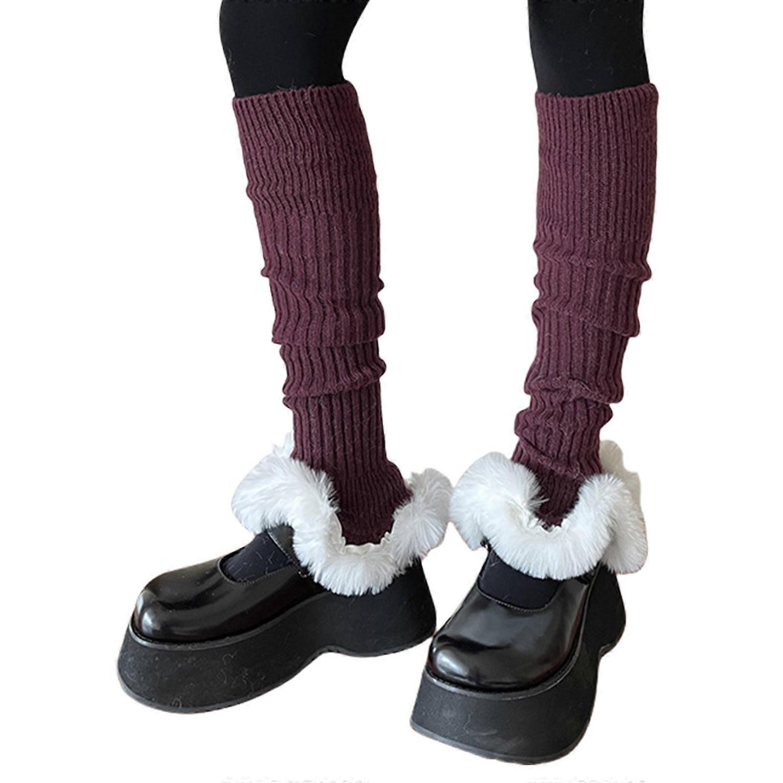 Naiset Röyhelöiset Jalkalämmittimet Neulotut pitkälahkeiset sukat Lämpimät opiskelijat Tytöt 90-luvun Boot Sukat Juhla-asut Katumuoti Lahjat Viininpunainen