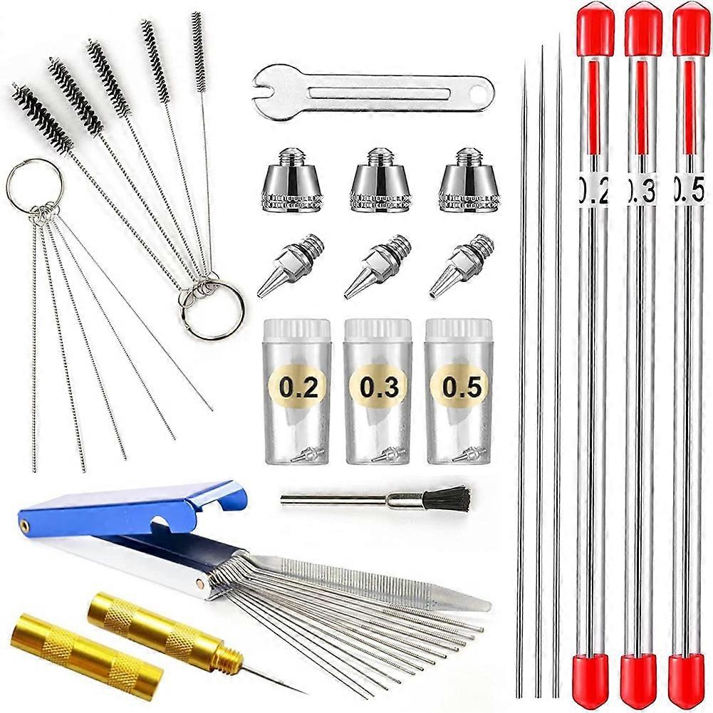 Airbrush Nozzle Cap Kit and Airbrush Needle Parts,0.2/0.3/0.5 mm