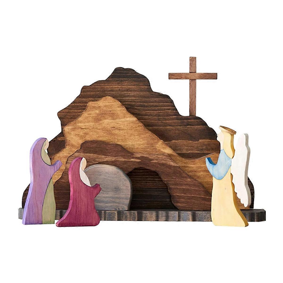 2PCS Easter Scene Wooden Decorations Resurrection Scene Ornaments